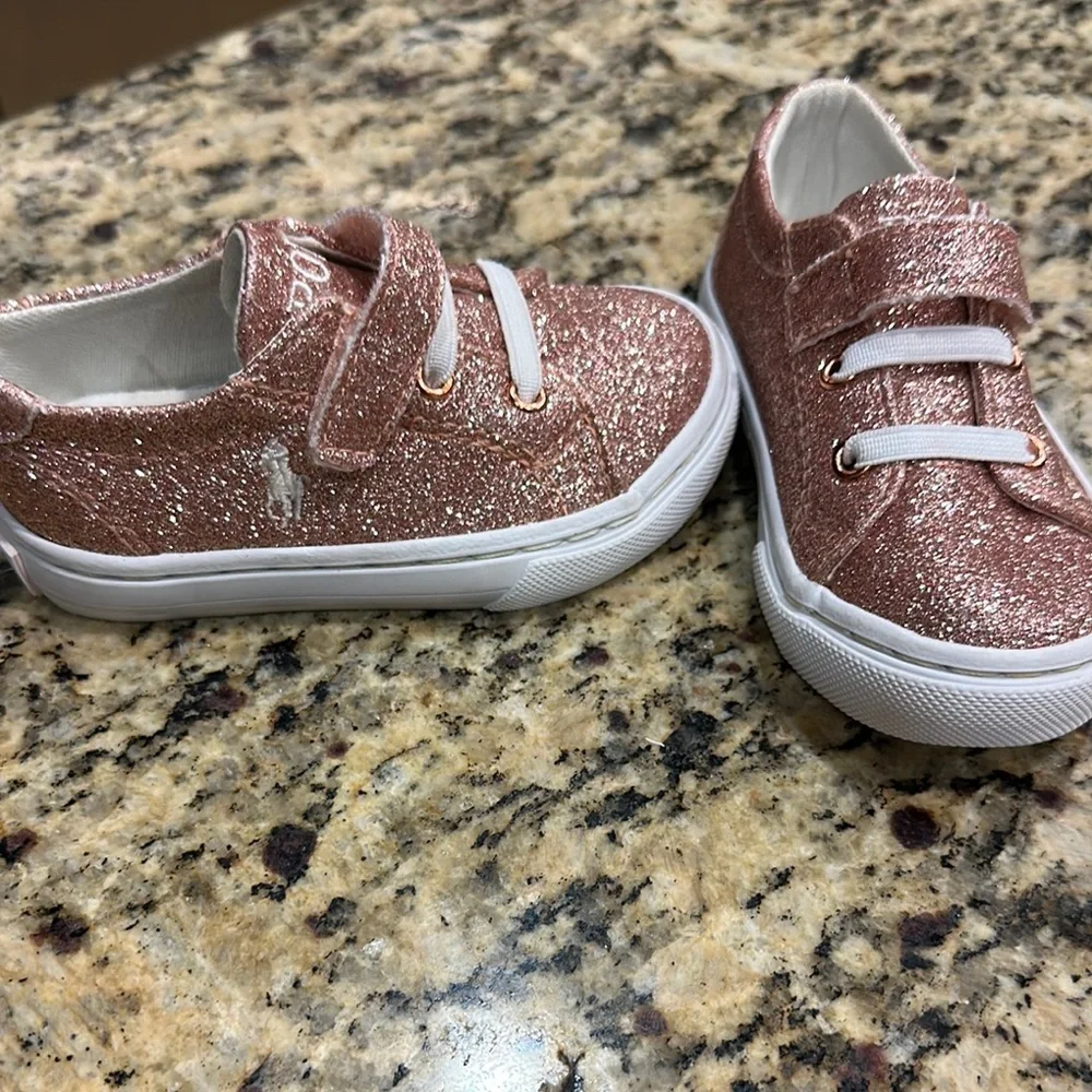 Polo Ralph Lauren Girls Glitter Sparkly Pink Toddler Shoes Size 5